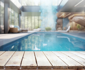 Table Top And Blur Swimming Pool Of Background
