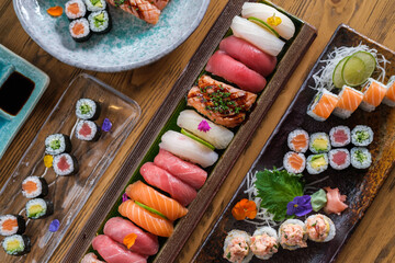 Set of assorted sushi and rolls