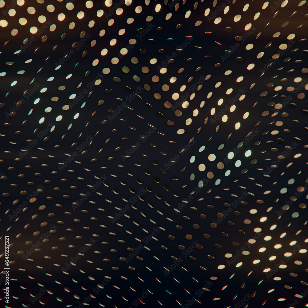 Aufkleber Sparkling and floating in the wind gold circular glitter pattern. 3d rendering digital illustration