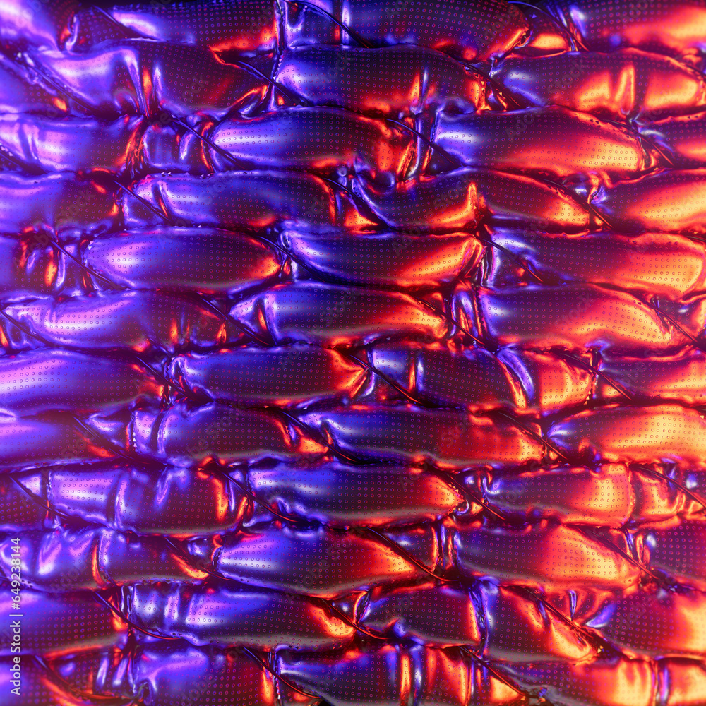 Poster 3d rendering digital illustration of a pattern of air-inflated metallized cylinders wrapped in steel