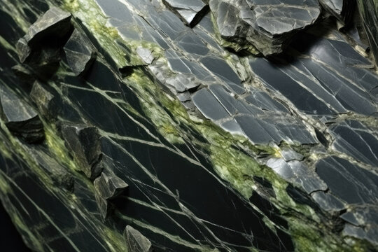 A captivating macro photo showcasing the lustrous and intricate patterns of serpentinite, a mesmerizing metamorphic rock with vibrant hues and a smooth texture.