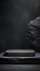 Vertical stone rock podium altar for product placement. Natural rock pedestal promotional display. 9:16 Aspect Ratio.