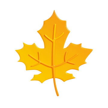 Yellow maple leaf 3d render illustration.