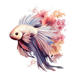 Beige Floral Fighter Fish Floral Fighter Fish , PNG, Illustration
