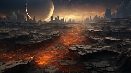 background lunar abstract landscape illustration nature sky, blue moon, sea horizon background lunar abstract landscape