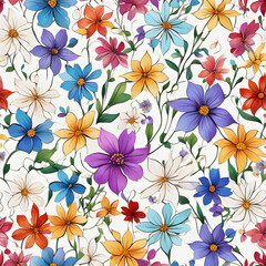 a seamless pattern of small flowers in a variety of colors and shapes, seamless pattern with flowers