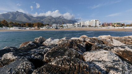 View of the city of Formia from the breakwater. is an Italian city with a population in the province of Latina in Lazio.