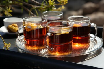 Elevate your tea experience with black tea served in graceful glassware