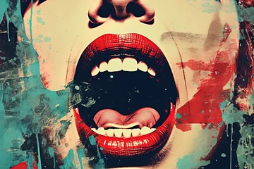 Woman's mouth screaming. Collage contemporary grunge style design. Generative Ai © ArtmediaworX