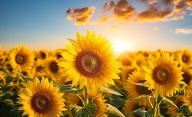 Obraz premium Summer yellow agriculture farming field sunflower sun nature meadow sunlight