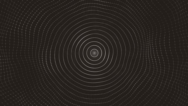 Abstract Minimal Radial Circular Mesh Waving/ 4k animation of an abstract fractal background with mesh surface and particle lines waving and depth of field blur