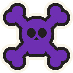 Festive crossbones and skull stroked sticker. Holiday festive badge emblem. Decorative element for scrap booking, greeting card, party invitation. Color vector isolated on white background