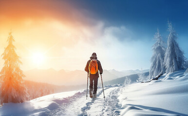Fototapeta na wymiar Skiing skier winter mountains snow hiking sport