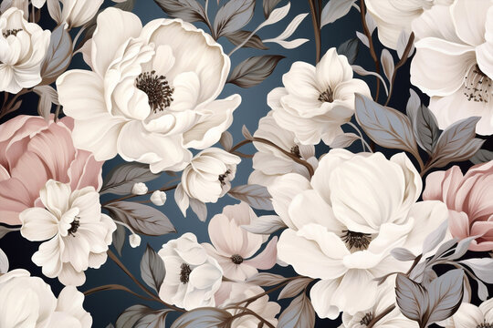 Blossom floral wallpaper pink art background decorative pattern flower seamless vintage design spring