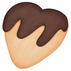 Illustration of a chocolate heart-shaped donut on a white background