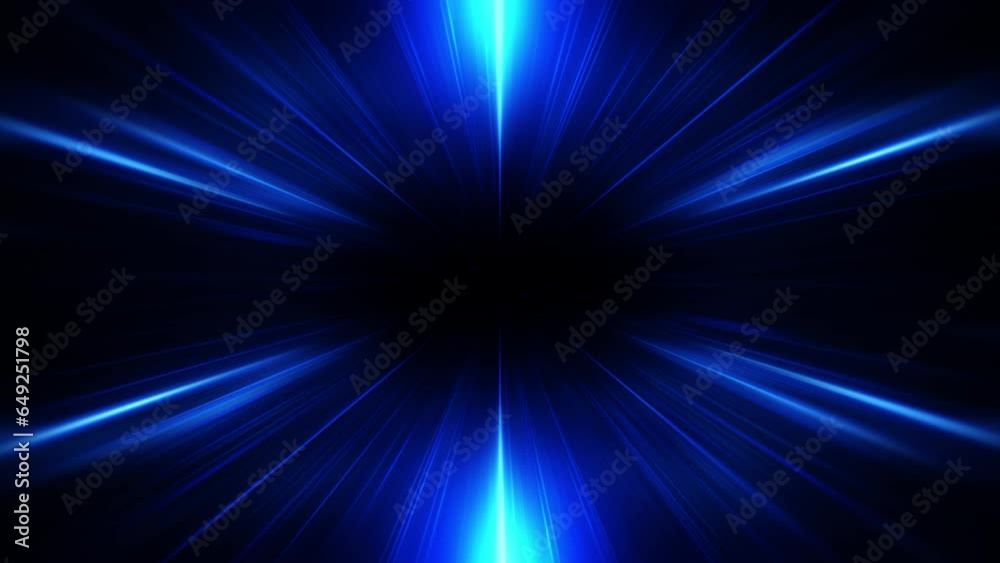 Wall mural abstract loop center blue shine light sparking with beam radial shine ray light vj loop background. 