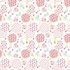 Strawberrys and plates seamless vector pattern