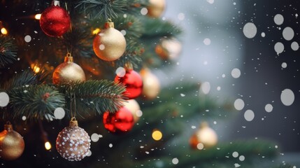 Obraz na płótnie Canvas Christmas background. Festive decoration on the Christmas tree. New Year. Selective focus Holiday