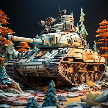 the tank stands in forest against background of trees high quality 3D illustration