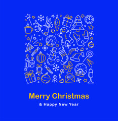 Merry Christmas Happy New Year seamless background pattern.