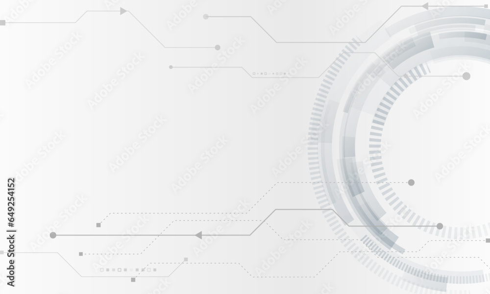 Poster Hi-tech vector illustration with various technology elements. Abstract global sci fi concept. Digital internet communication on grey background. Wide Cyber security internet and networking concept.
