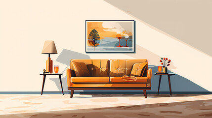 Living Room With A Couch And A Painting On The Wall