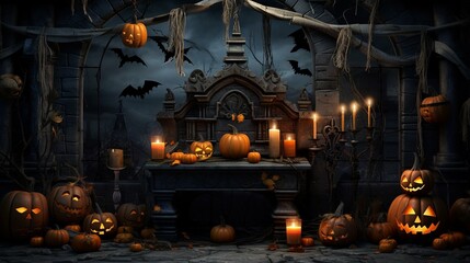 A Decorated Halloween Background Bursting with Spooky Details and a Central Blank Space
