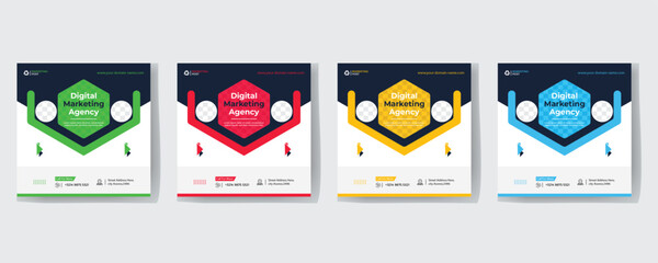 Fototapeta premium Modern Creative Corporate Business marketing agency promotion social media post template. Editable square banner design with place for the photo.