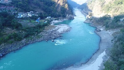 Aerial view of flowing Ganga river
