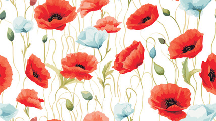 Beautiful seamless pattern with watercolor hand drawn colorful poppy flowers. Beautiful seamless pattern with watercolor hand drawn colorful poppy
