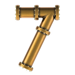 Fototapeta premium Number 7 from copper, bronze or brass pipes, 3D rendering isolated on transparent background