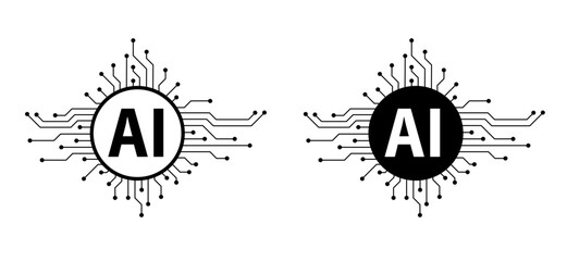 Artificial intelligence AI pictogram. Technology related to artificial intelligence, computers and systems that are intelligent, graphic of robot. Vector ai generated logo or symbol. Tech icon