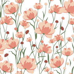 Retro floral vector seamless pattern design pink orange