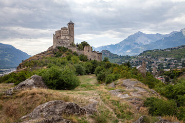 Fototapeta na wymiar medieval church of Valere in the Valais mountain. City of Sion