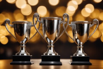 gold trophies cup on bokeh background
