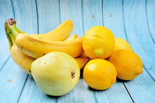Fresh fruits on a wooden table