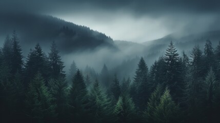 Misty morning in the mountains, Generative AI