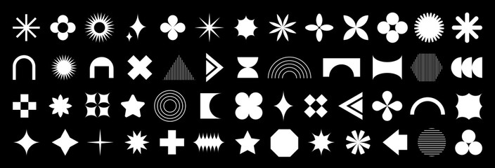 Y2k abstract geometric shapes. Vector set of brutalism retro minimal graphic icons, logos, design elements