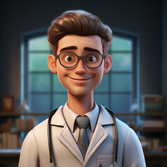 3d render. Human doctor cartoon character, ai technology