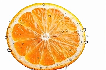 Tasty wet orange with fresh juice isolated on white background. Generative AI