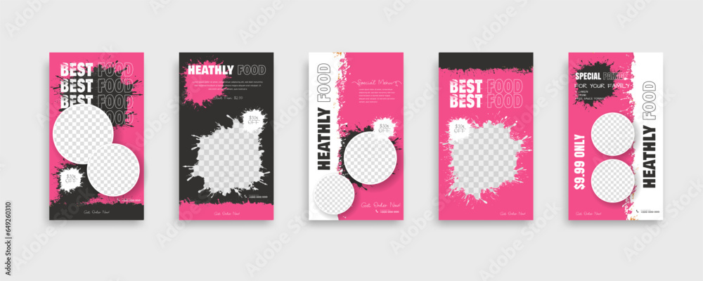 Wall mural set of food post story social media banner template design. Creative design, easy Use for promotions you product. story food for your restaurant promotion