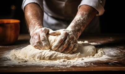 Culinary Craftsmanship: Hands Meticulously Rolling Dough for Pizza and Pasta