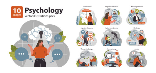 Psychology set. Mental and psychological phenomenon or conditions