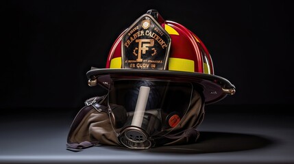 Firefighters' helmets reflect the intensity of a fire. Reflecting helmets, fiery atmosphere, firefighter courage, safety commitment. Generated by AI.