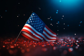 Red, Blue and white 3D Render Minimalist America flag bokeh background with minimalist symbol, Generative AI