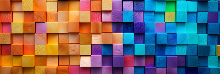 Colorful background of wooden blocks. Spectrum of multi colored wooden blocks