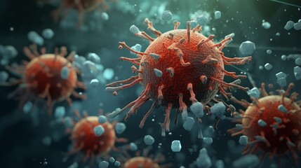 Naklejka na ściany i meble Close-up of a macrophage virus infected with a virus.