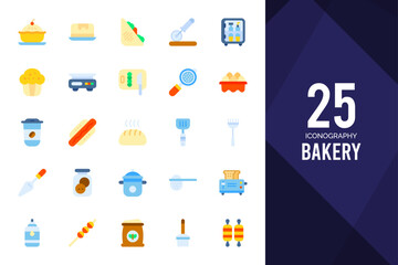 25 Bakery Flat icons pack. vector illustration.