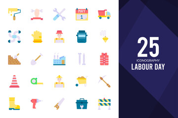 25 Labour Day Flat icons pack. vector illustration.