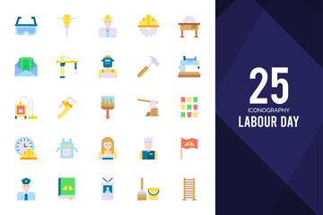 25 Labour Day Flat icons pack. vector illustration.